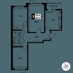 3-BD Apartment Sale, 83.2 sq. m. at Pervy Yuzhny, zhiloy kompleks Pervy Yuzhny, Leninskiy City District, Moscow Region, Russia #4