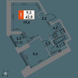 2-BD Apartment Sale, 42.8平方米 at Arkhitektor, Akademika Volgina Street, 2Д, Moscow, Russia #2