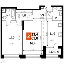 2-BD Apartment Sale, 62.8平方米 at Sydney City, Shenogina Street, 2, Moscow, Russia #2