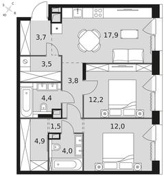 2-BD Apartment Sale, 67.9 sq. m. at The Lake, Snezhnaya Street, 22, Moscow, Russia #3