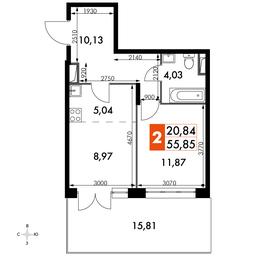 2-BD Apartment Sale, 55.85 sq. m. at Dvizhenie. Govorovo, Центральная улица, 47, деревня Говорово, поселение Московский, Москва, Россия #2 2-BD Apartment Sale, 55.85 sq. m. at Dvizhenie. Govorovo, Центральная улица, 47, деревня Говорово, поселение Московский, Москва, Россия #2