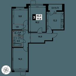 3-BD Apartment Sale, 77.9 sq. m. at Pervy Donskoj, zhiloy mikrorayon Sapronovo, derevnya Sapronovo, Leninskiy City District, Moscow Region, Russia #2