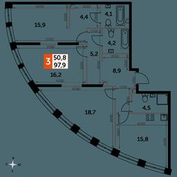 3-BD Apartment Sale, 97.3 sq. m. at Sydney City, Shenogina Street, 2, Moscow, Russia #3