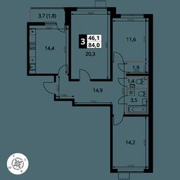 3-BD Apartment Sale, 84 sq. m. at Pervy Yuzhny, zhiloy kompleks Pervy Yuzhny, Leninskiy City District, Moscow Region, Russia #4