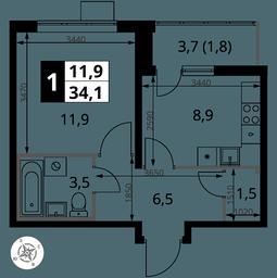 1-BD Apartment Sale, 34.1 sq. m. at Pervy Yuzhny, zhiloy kompleks Pervy Yuzhny, Leninskiy City District, Moscow Region, Russia #2