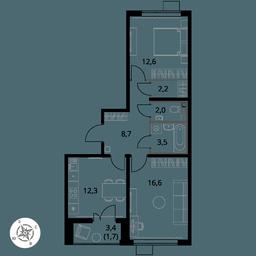 2-BD Apartment Sale, 59.6 sq. m. at Pervy Yuzhny, zhiloy kompleks Pervy Yuzhny, Leninskiy City District, Moscow Region, Russia #3