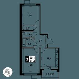 2-BD Apartment Sale, 61.3平方米 at Pervy Yuzhny, zhiloy kompleks Pervy Yuzhny, Leninskiy City District, Moscow Region, Russia #2 2-BD Apartment Sale, 61.3平方米 at Pervy Yuzhny, zhiloy kompleks Pervy Yuzhny, Leninskiy City District, Moscow Region, Russia #2