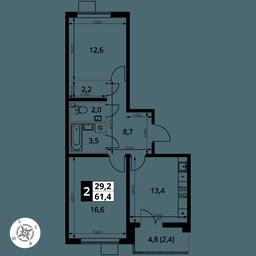 2-BD Apartment Sale, 61.4平方米 at Pervy Yuzhny, zhiloy kompleks Pervy Yuzhny, Leninskiy City District, Moscow Region, Russia #2 2-BD Apartment Sale, 61.4平方米 at Pervy Yuzhny, zhiloy kompleks Pervy Yuzhny, Leninskiy City District, Moscow Region, Russia #2