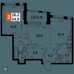 2-BD Apartment Sale, 54.9平方米 at Rotterdam, Varshavskoye Highway, 37Ак1с2, Moscow, Russia #3
