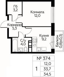 Apartment Sale, 34.5 sq. m. at Tsvetochnye Poliany, kvartal № 23, Filimonkovskoye Municipal Formation, Moscow, Russia #2