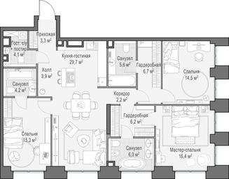 2-BD Apartment Sale, 119.3平方米 at Life Time, Sergeya Makeyeva Street, вл11/9с1-10, Moscow, Russia #4