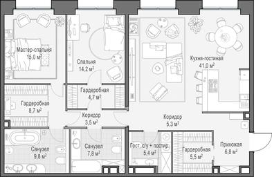 2-BD Apartment Sale, 127.6 sq. m. at Life Time, Sergeya Makeyeva Street, вл11/9с1-10, Moscow, Russia #3 2-BD Apartment Sale, 127.6 sq. m. at Life Time, Sergeya Makeyeva Street, вл11/9с1-10, Moscow, Russia #3