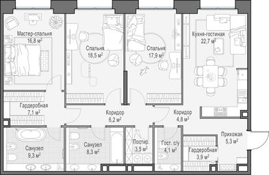 2-BD Apartment Sale, 129.3平方米 at Life Time, Sergeya Makeyeva Street, вл11/9с1-10, Moscow, Russia #4