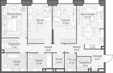 2-BD Apartment Sale, 129.2 sq. m. at Life Time, Sergeya Makeyeva Street, вл11/9с1-10, Moscow, Russia #4