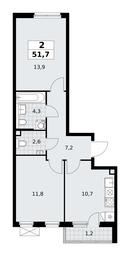 1-BD Apartment Sale, 51.7平方米 at Prokshino, Prokshino Residential Complex, Sosenskoye Settlement, Moscow, Russia #4