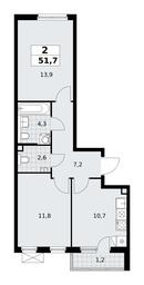 1-BD Apartment Sale, 51.7平方米 at Prokshino, Prokshino Residential Complex, Sosenskoye Settlement, Moscow, Russia #3