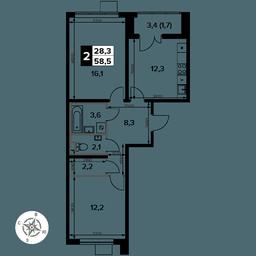 2-BD Apartment Sale, 58.5 sq. m. at Pervy Donskoj, zhiloy mikrorayon Sapronovo, derevnya Sapronovo, Leninskiy City District, Moscow Region, Russia #2