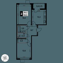 2-BD Apartment Sale, 59.5 sq. m. at Pervy Donskoj, zhiloy mikrorayon Sapronovo, derevnya Sapronovo, Leninskiy City District, Moscow Region, Russia #2