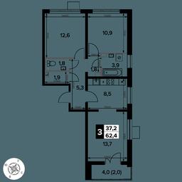 3-BD Apartment Sale, 62.4 sq. m. at Pervy Donskoj, zhiloy mikrorayon Sapronovo, derevnya Sapronovo, Leninskiy City District, Moscow Region, Russia #2 3-BD Apartment Sale, 62.4 sq. m. at Pervy Donskoj, zhiloy mikrorayon Sapronovo, derevnya Sapronovo, Leninskiy City District, Moscow Region, Russia #2