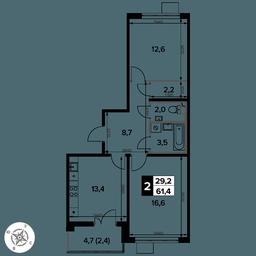 2-BD Apartment Sale, 61.4 sq. m. at Pervy Donskoj, zhiloy mikrorayon Sapronovo, derevnya Sapronovo, Leninskiy City District, Moscow Region, Russia #4