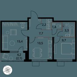2-BD Apartment Sale, 52.2 sq. m. at Pervy Yuzhny, zhiloy kompleks Pervy Yuzhny, Leninskiy City District, Moscow Region, Russia #3