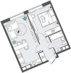 1-BD Apartment Sale, 38.28 sq. m. at Kvartal Rumyantsevo, ulitsa Admirala Kornilova, с1, Mosrentgen Settlement, Moscow, Russia #2