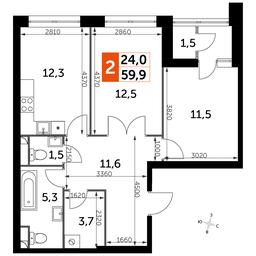 2-BD Apartment Sale, 62.1平方米 at Sky Garden, Stroitelny Drive, 9с6, Moscow, Russia #2 2-BD Apartment Sale, 62.1平方米 at Sky Garden, Stroitelny Drive, 9с6, Moscow, Russia #2