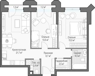 1-BD Apartment Sale, 70.3平方米 at Dostizhenie, Akademika Korolyova Street, 21, Moscow, Russia #4
