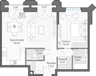 1-BD Apartment Sale, 70.3平方米 at Dostizhenie, Akademika Korolyova Street, 21, Moscow, Russia #3