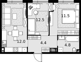 2-BD Apartment Sale, 52.7 sq. m. at Malevich, Otradnaya Street, 8, Moscow, Russia #3