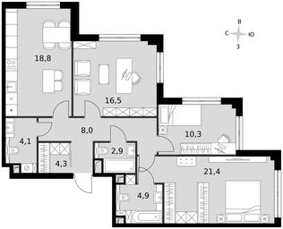 3-BD Apartment Sale, 91.3 sq. m. at Sydney City, Shenogina Street, 2, Moscow, Russia #3