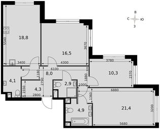 3-BD Apartment Sale, 91.3 sq. m. at Sydney City, Shenogina Street, 2, Moscow, Russia #4