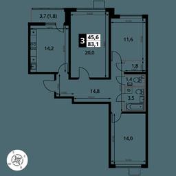 3-BD Apartment Sale, 83.1 sq. m. at Pervy Yuzhny, zhiloy kompleks Pervy Yuzhny, Leninskiy City District, Moscow Region, Russia #2 3-BD Apartment Sale, 83.1 sq. m. at Pervy Yuzhny, zhiloy kompleks Pervy Yuzhny, Leninskiy City District, Moscow Region, Russia #2