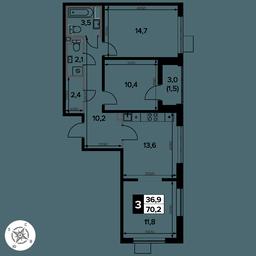 3-BD Apartment Sale, 70.2 sq. m. at Pervy Donskoj, zhiloy mikrorayon Sapronovo, derevnya Sapronovo, Leninskiy City District, Moscow Region, Russia #4