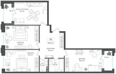 3-BD Apartment Sale, 85.7 sq. m. at Mikhalkovskiy, Mikhalkovskaya Street, 48, Moscow, Russia #3