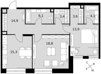 2-BD Apartment Sale, 80 sq. m. at Sydney City, Shenogina Street, 2, Moscow, Russia #3