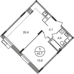 Apartment Sale, 42.7平方米 at Rezidentsii Skolkovo, Kashtanovaya ulitsa, 1, rabochiy posyolok Zarechye, Odintsovskiy City District, Moscow Region, Russia #4