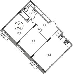 2-BD Apartment Sale, 57.6 sq. m. at Rezidentsii Skolkovo, Kashtanovaya ulitsa, 1, rabochiy posyolok Zarechye, Odintsovskiy City District, Moscow Region, Russia #4
