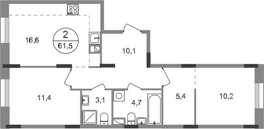 2-BD Apartment Sale, 61.5 sq. m. at Rezidentsii Skolkovo, Kashtanovaya ulitsa, 1, rabochiy posyolok Zarechye, Odintsovskiy City District, Moscow Region, Russia #4