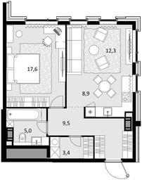 2-BD Apartment Sale, 56.7平方米 at Crystal, Generala Glagoleva Street, 16с1, Moscow, Russia #4