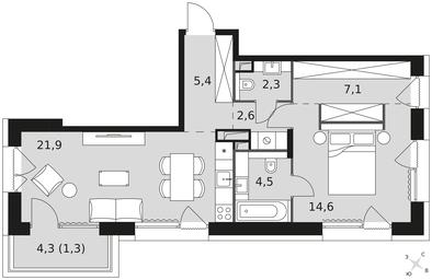 2-BD Apartment Sale, 59.7 sq. m. at The Lake, Snezhnaya Street, 22, Moscow, Russia #3