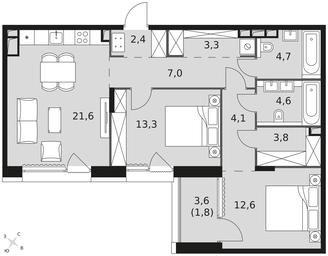 3-BD Apartment Sale, 79.2 sq. m. at The Lake, Snezhnaya Street, 22, Moscow, Russia #3