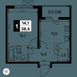 1-BD Apartment Sale, 38.1 sq. m. at Yzhnaya Bitsa, Yuzhnaya Bitsa Residential Complex, posyolok Bittsa, Leninskiy City District, Moscow Region, Russia #4