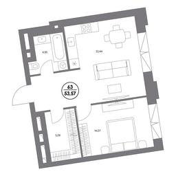2-BD Apartment Sale, 52.4平方米 at Kosmo 4/22, Kosmodamianskaya Embankment, 4/22с8, Moscow, Russia #4