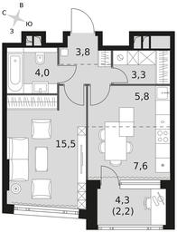 1-BD Apartment Sale, 42.2平方米 at Rotterdam, Varshavskoye Highway, 37Ак1с2, Moscow, Russia #3 1-BD Apartment Sale, 42.2平方米 at Rotterdam, Varshavskoye Highway, 37Ак1с2, Moscow, Russia #3