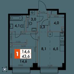 1-BD Apartment Sale, 43.6平方米 at Sydney City, Shenogina Street, 2, Moscow, Russia #2