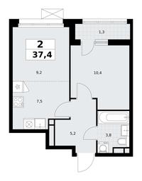 1-BD Apartment Sale, 37.4平方米 at Rodniye Kvartaly, Kvartal № 33, Marushkinskoye Settlement, Moscow, Russia #4