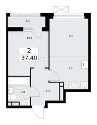 1-BD Apartment Sale, 37.4平方米 at Rodniye Kvartaly, Kvartal № 33, Marushkinskoye Settlement, Moscow, Russia #2