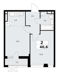 1-BD Apartment Sale, 40.6平方米 at Rodniye Kvartaly, Kvartal № 33, Marushkinskoye Settlement, Moscow, Russia #3