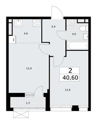 1-BD Apartment Sale, 40.6平方米 at Rodniye Kvartaly, Kvartal № 33, Marushkinskoye Settlement, Moscow, Russia #2